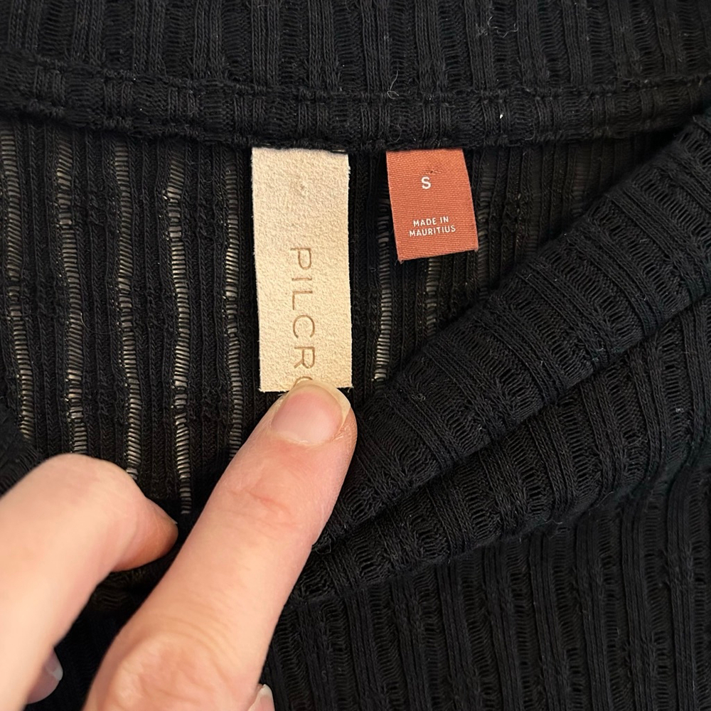 PILCRO x Anthropologie Black Sheer Ribbed Long Sleeve Top Size Small - Picture 4 of 9